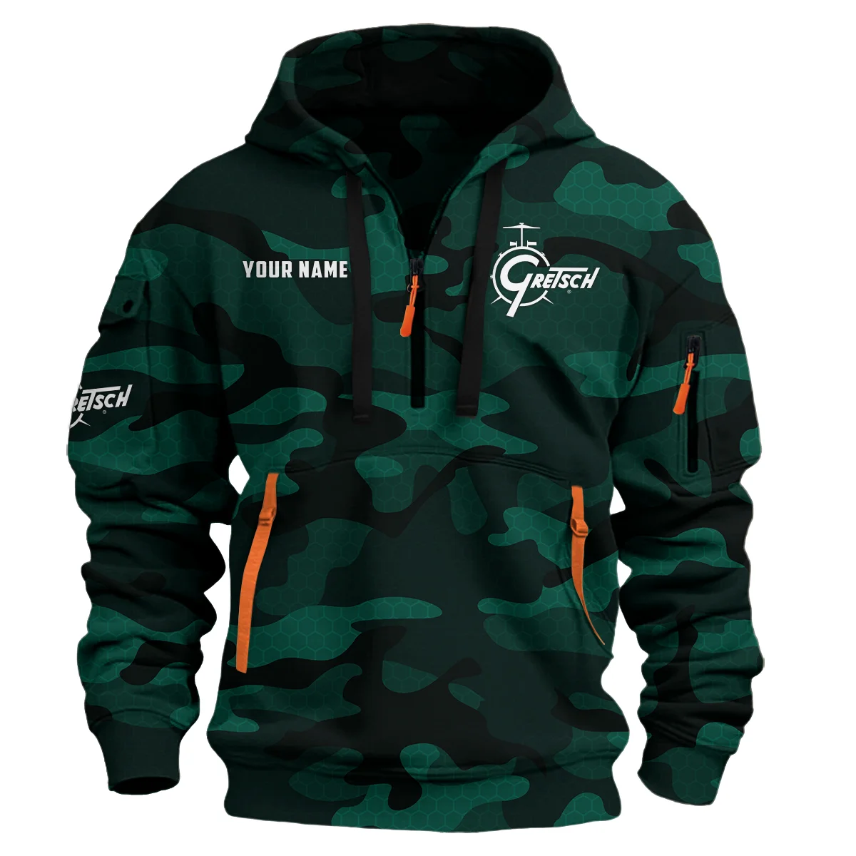 Gretsch Drums Exclusive Logo - Personalized Hoodie Half Zipper QTDR210425A3GRT - Green
