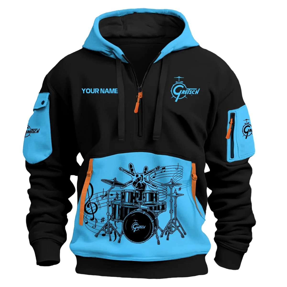 Gretsch Drums Exclusive Logo - Personalized Hoodie Half Zipper QTDRU260425A1GRT - Light Blue 