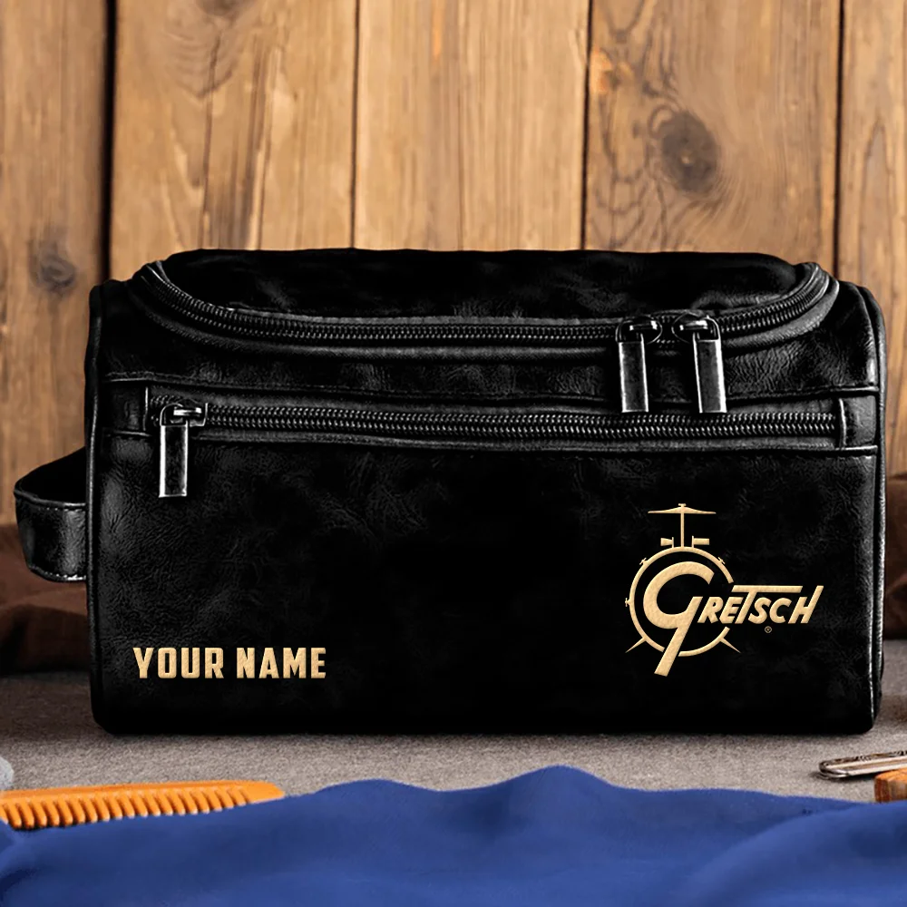 Gretsch Drums Exclusive Logo - Personalized Leather Toiletry Bag QTDR210425A1GRT - Black