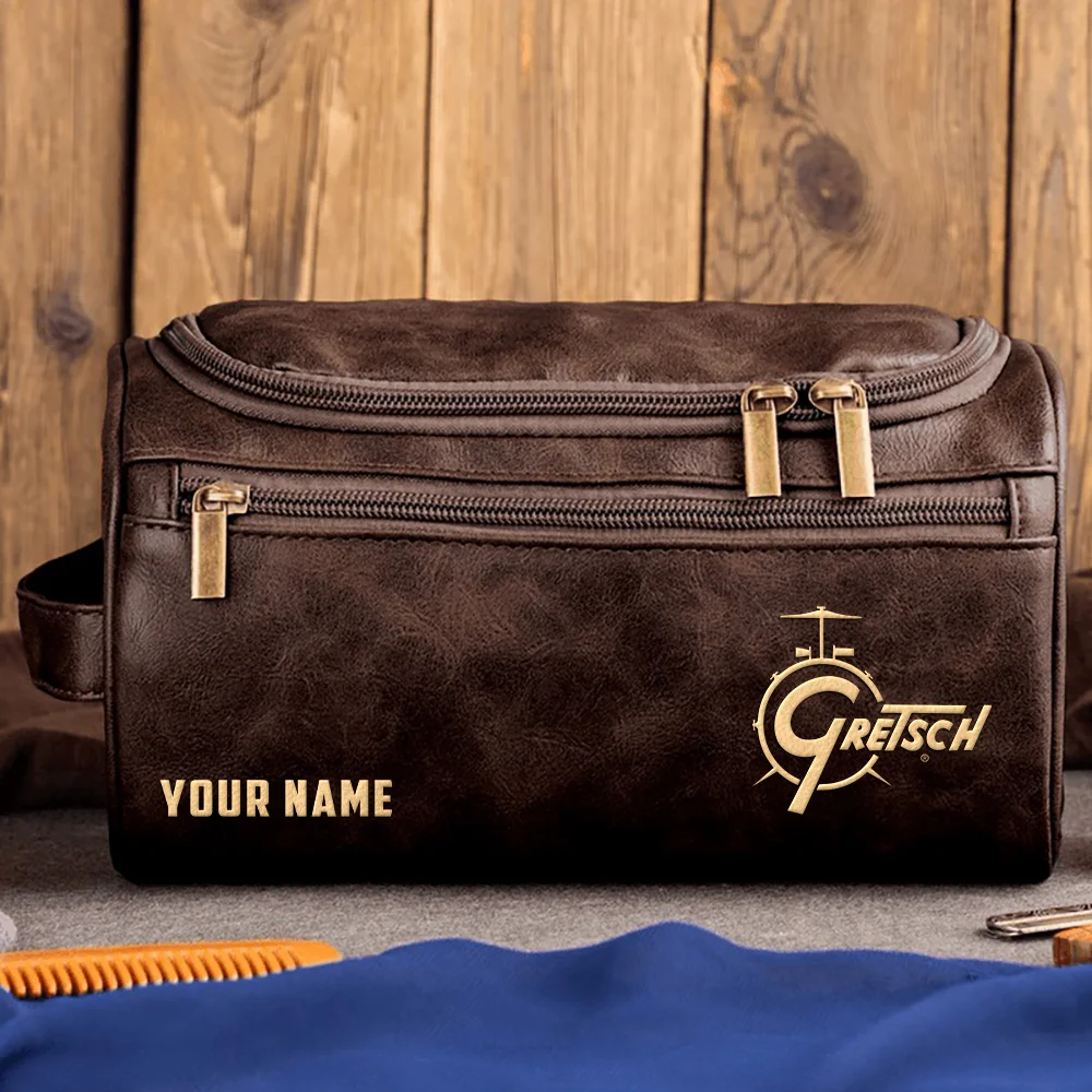 Gretsch Drums Exclusive Logo - Personalized Leather Toiletry Bag QTDR210425A1GRT - Coffee