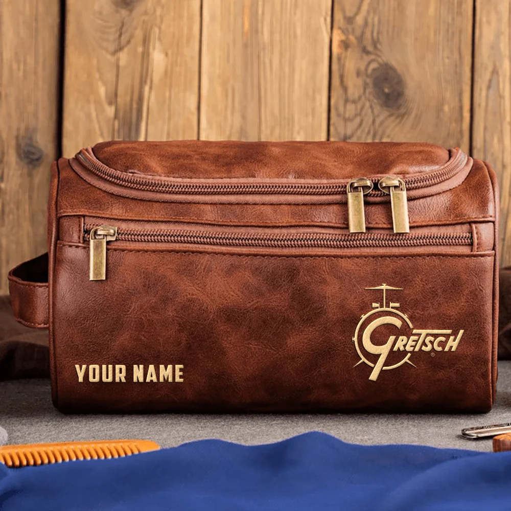 Gretsch Drums Exclusive Logo - Personalized Leather Toiletry Bag QTDR210425A1GRT - Dark Brown