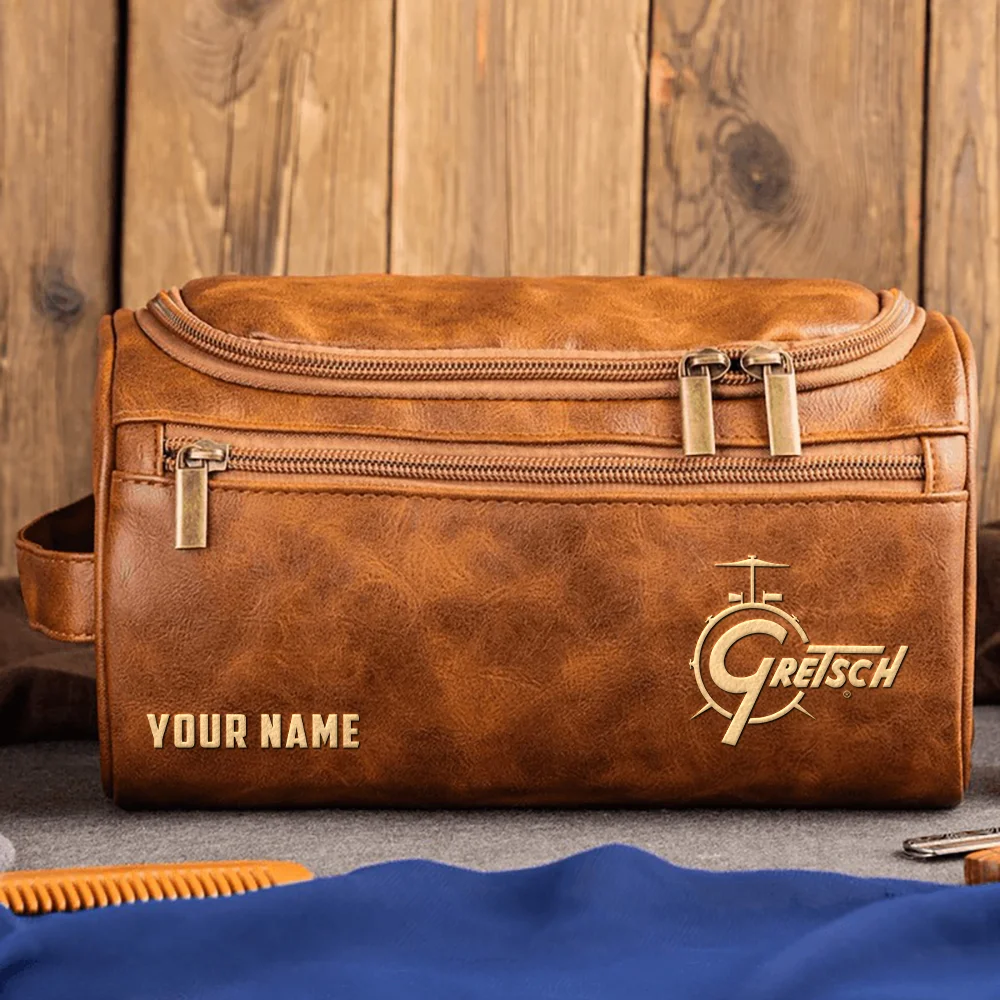 LP (Latin Percussion) Drums Exclusive Logo - Personalized Leather Toiletry Bag QTDR210425A1LP - Dark Brown