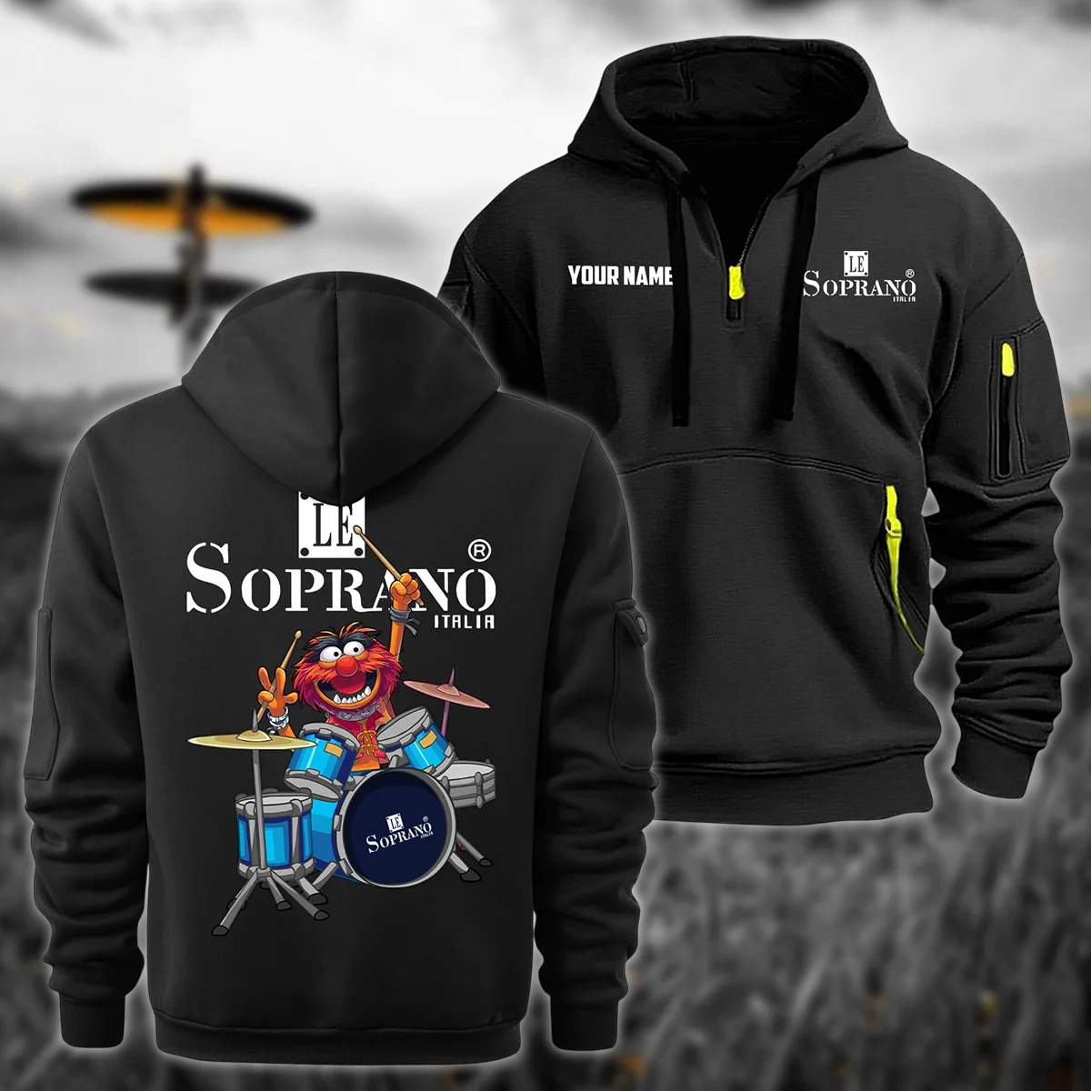 Le Soprano Drums Exclusive Logo - Personalized Hoodie Half Zipper QTDR210425A4LSP - Black