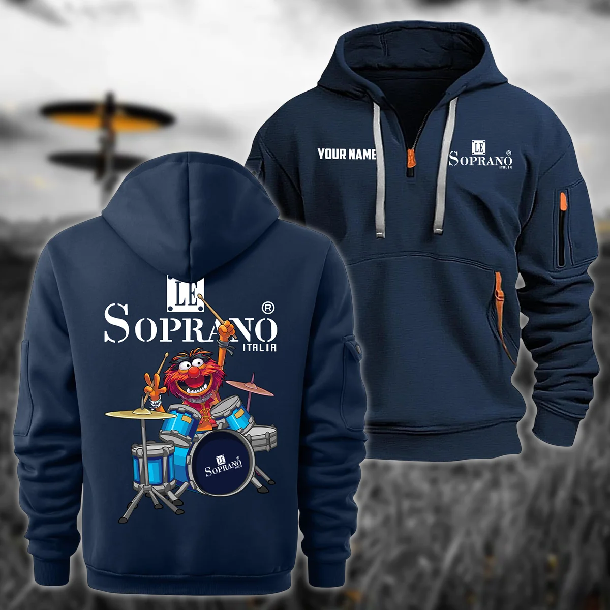 Le Soprano Drums Exclusive Logo - Personalized Hoodie Half Zipper QTDR210425A4LSP - Navy