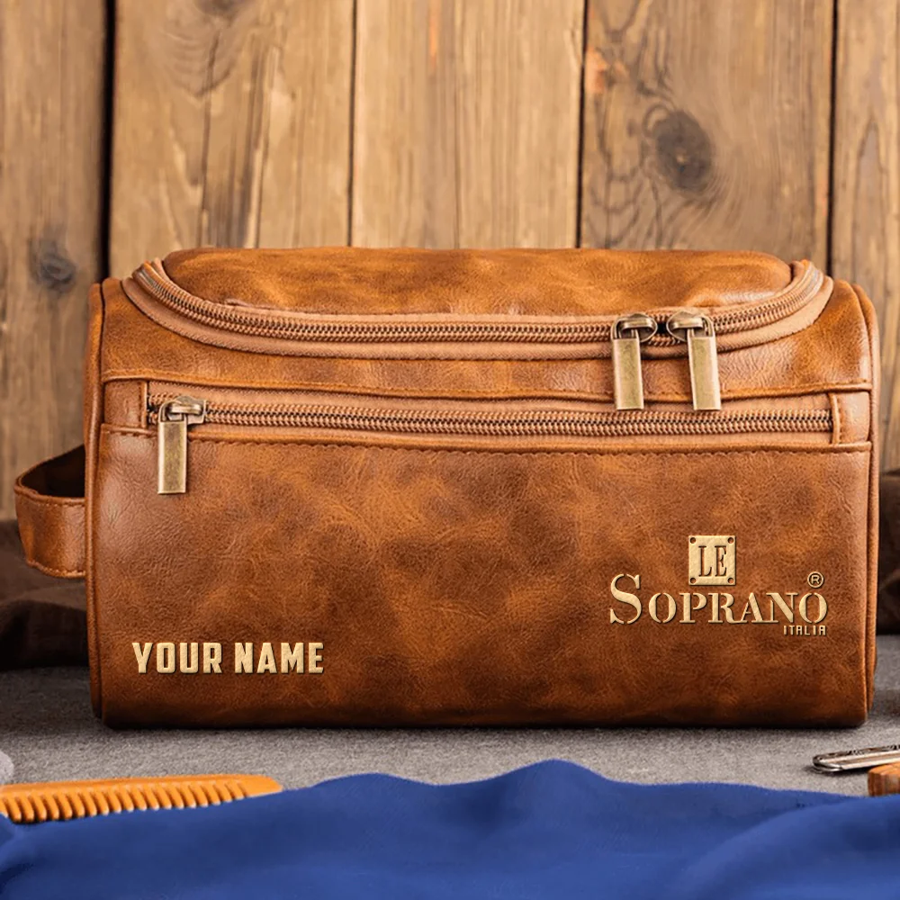 Ludwig Drums Exclusive Logo - Personalized Leather Toiletry Bag QTDR210425A1LUD - Dark Brown
