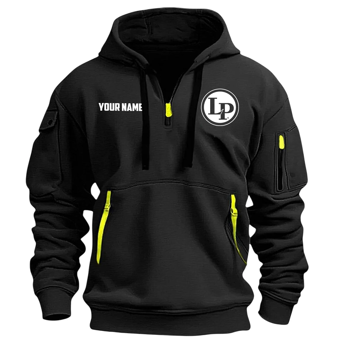 LP (Latin Percussion) Drums Exclusive Logo - Personalized Hoodie Half Zipper QTDR210425A4LP - Black