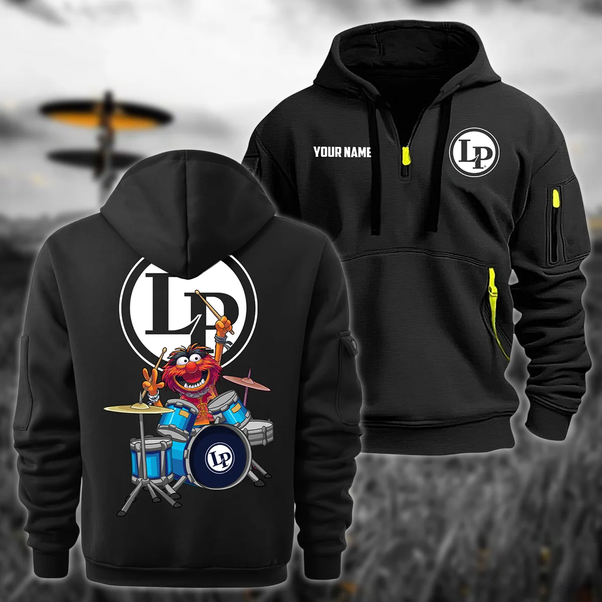 LP (Latin Percussion) Drums Exclusive Logo - Personalized Hoodie Half Zipper QTDR210425A4LP - Black