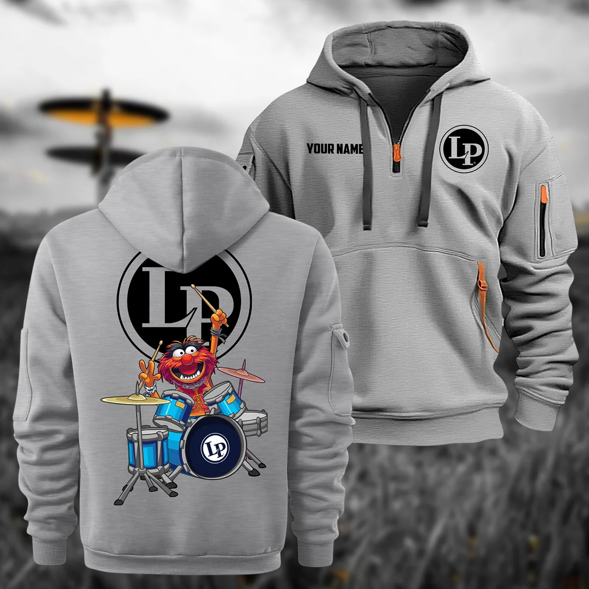 LP (Latin Percussion) Drums Exclusive Logo - Personalized Hoodie Half Zipper QTDR210425A4LP - Gray