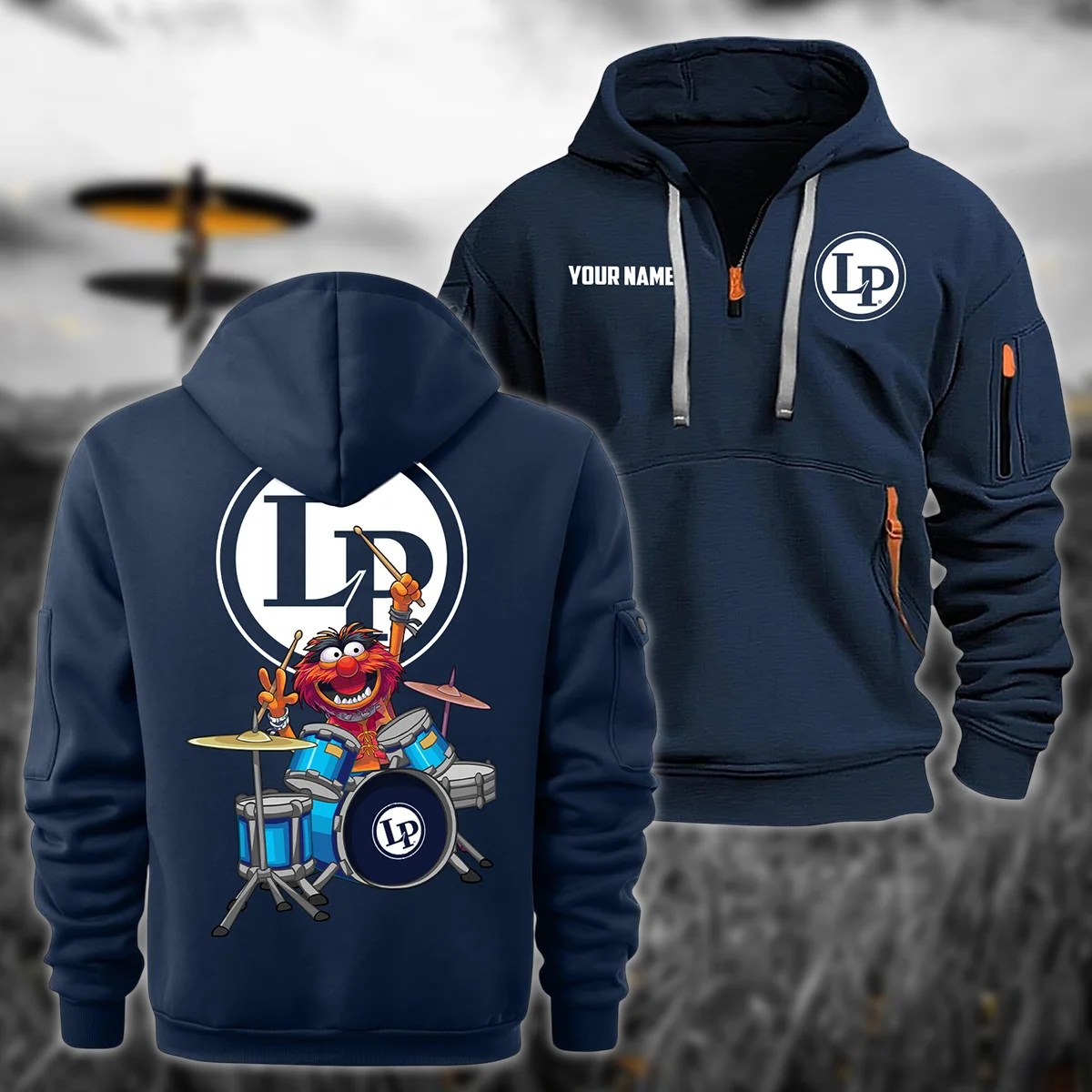 LP (Latin Percussion) Drums Exclusive Logo - Personalized Hoodie Half Zipper QTDR210425A4LP - Navy
