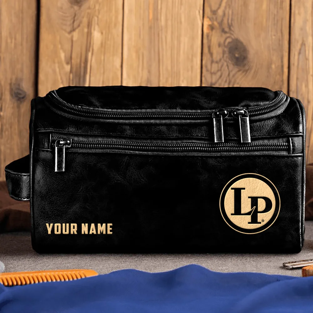 LP (Latin Percussion) Drums Exclusive Logo - Personalized Leather Toiletry Bag QTDR210425A1LP - Black