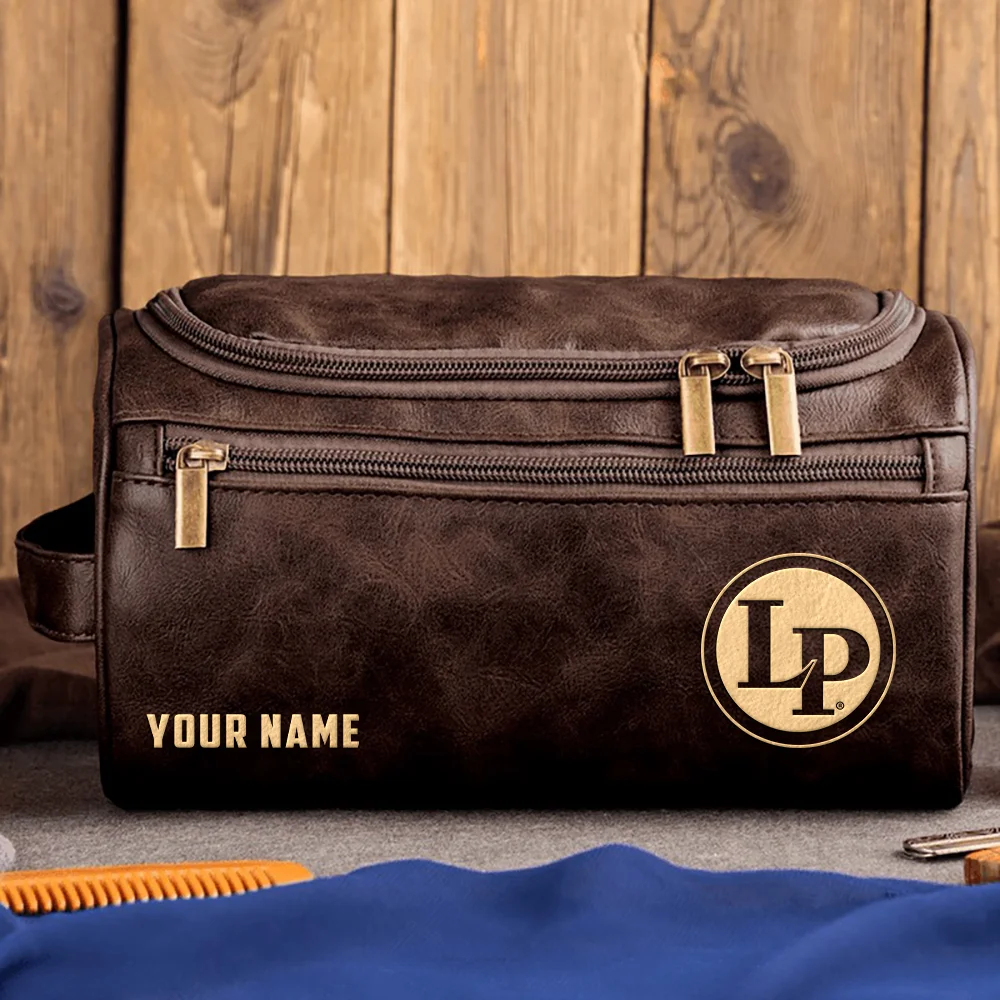 LP (Latin Percussion) Drums Exclusive Logo - Personalized Leather Toiletry Bag QTDR210425A1LP - Coffee