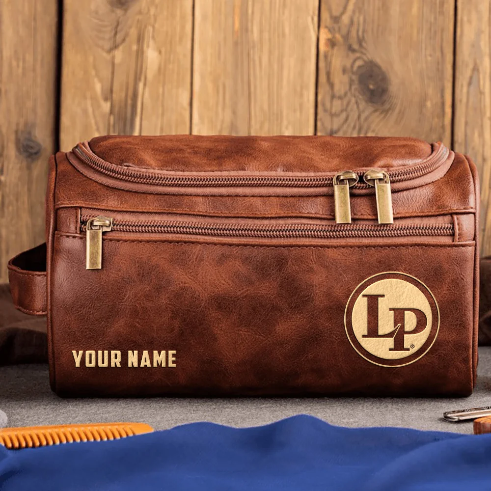 LP (Latin Percussion) Drums Exclusive Logo - Personalized Leather Toiletry Bag QTDR210425A1LP - Dark Brown