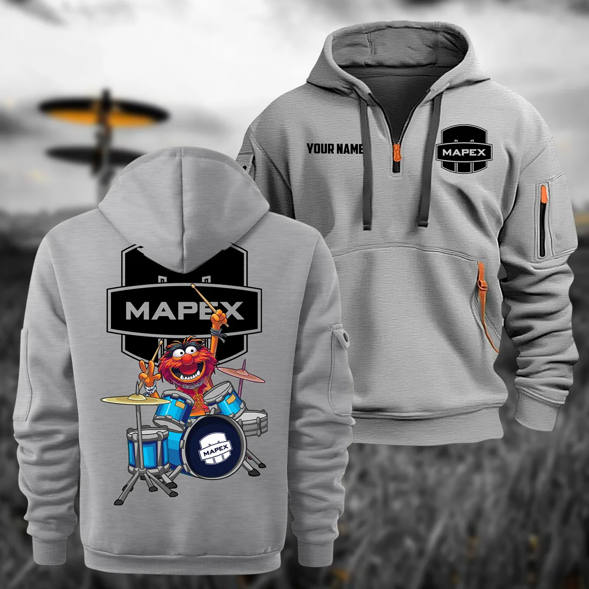 Mapex Drums Exclusive Logo - Personalized Hoodie Half Zipper QTDR210425A4MPX - Gray