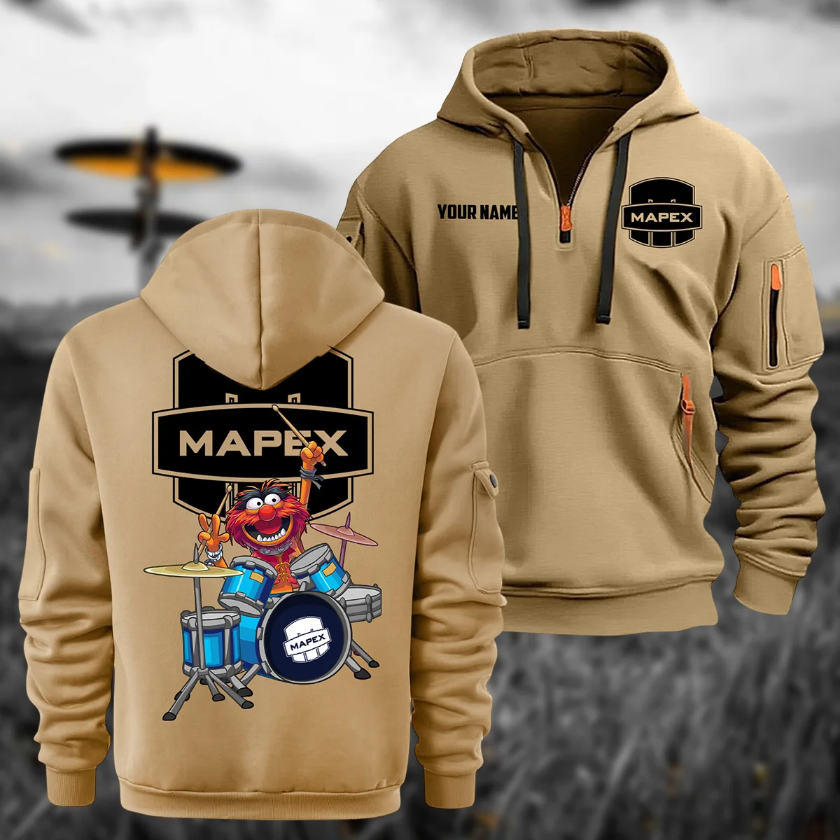 Mapex Drums Exclusive Logo - Personalized Hoodie Half Zipper QTDR210425A4MPX - Khaki