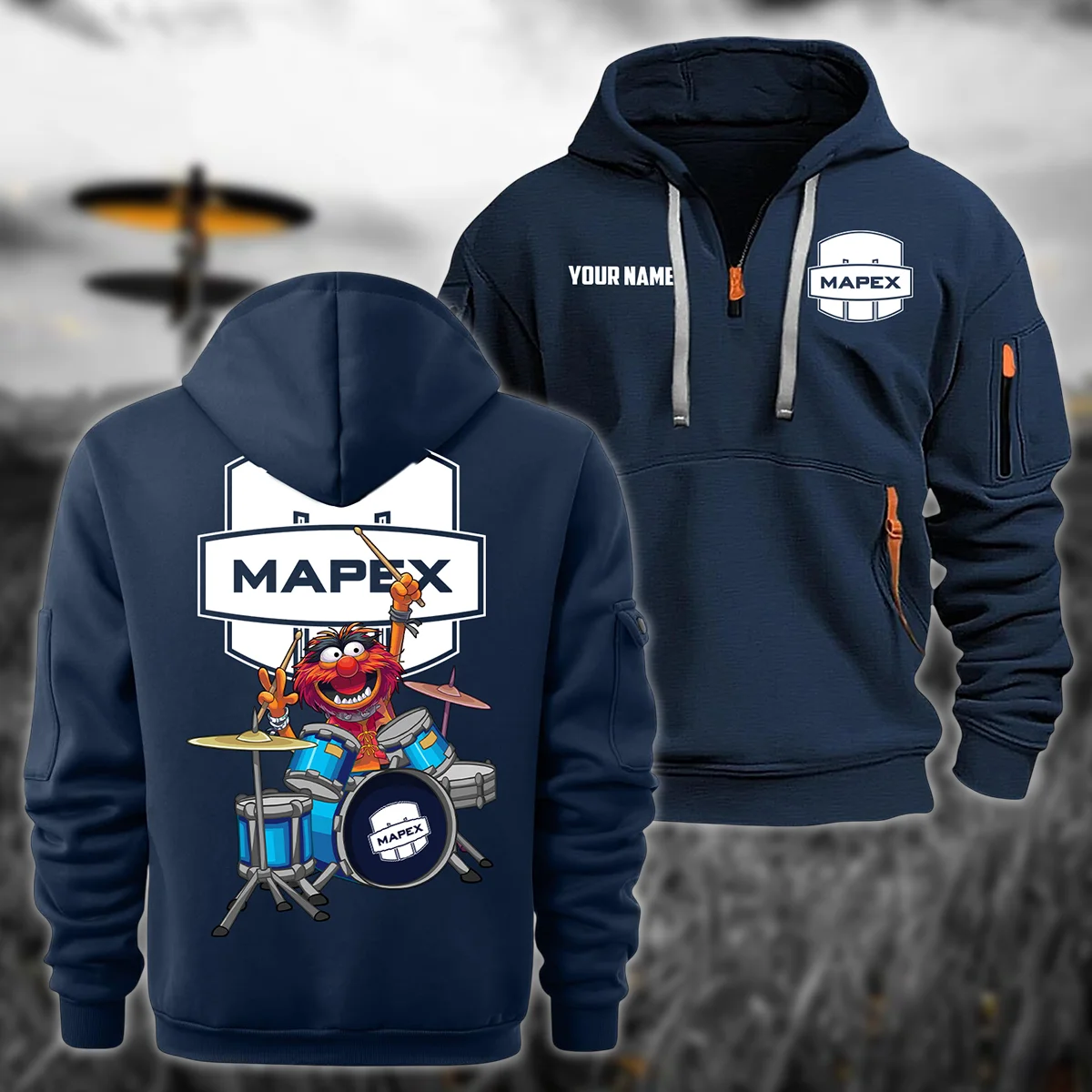 Mapex Drums Exclusive Logo - Personalized Hoodie Half Zipper QTDR210425A4MPX - Navy