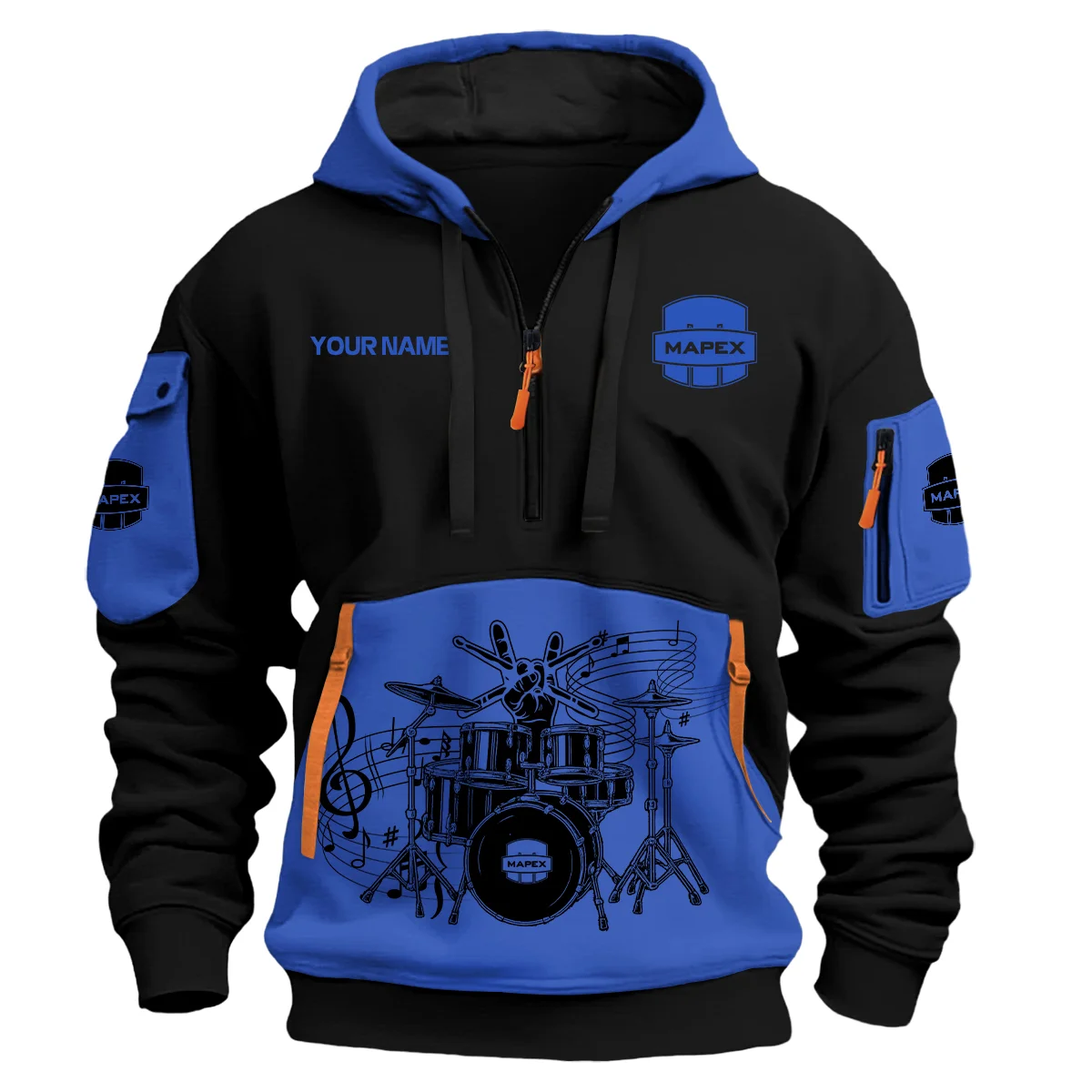 Mapex Drums Exclusive Logo - Personalized Hoodie Half Zipper QTDRU260425A1MPX - Blue