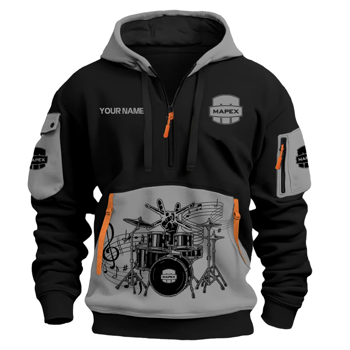 Mapex Drums Exclusive Logo - Personalized Hoodie Half Zipper QTDRU260425A1MPX - Gray