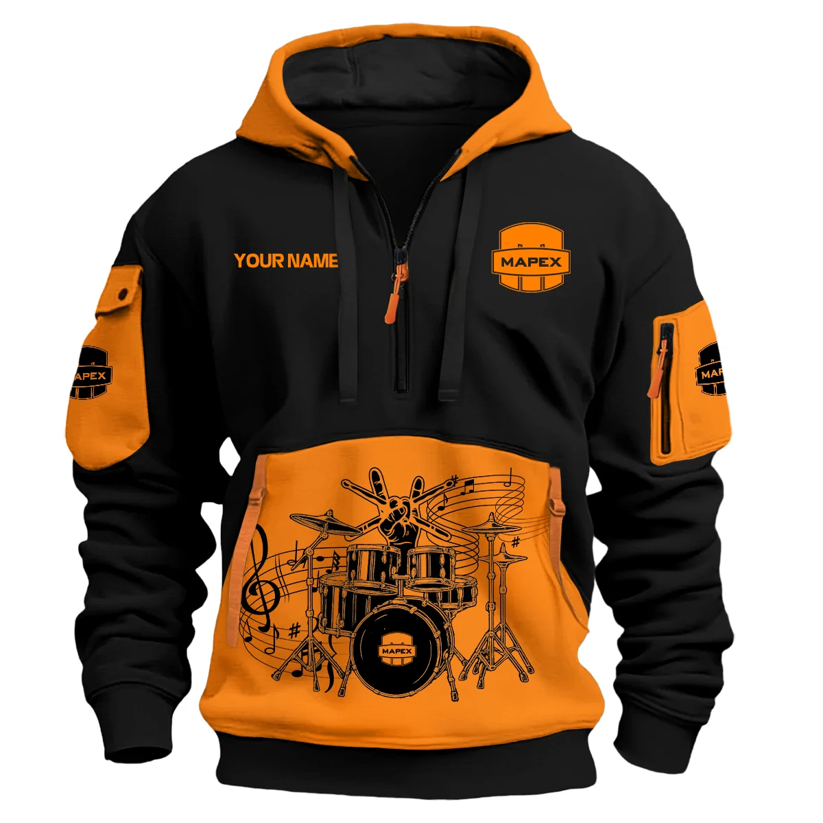Mapex Drums Exclusive Logo - Personalized Hoodie Half Zipper QTDRU260425A1MPX - Orange