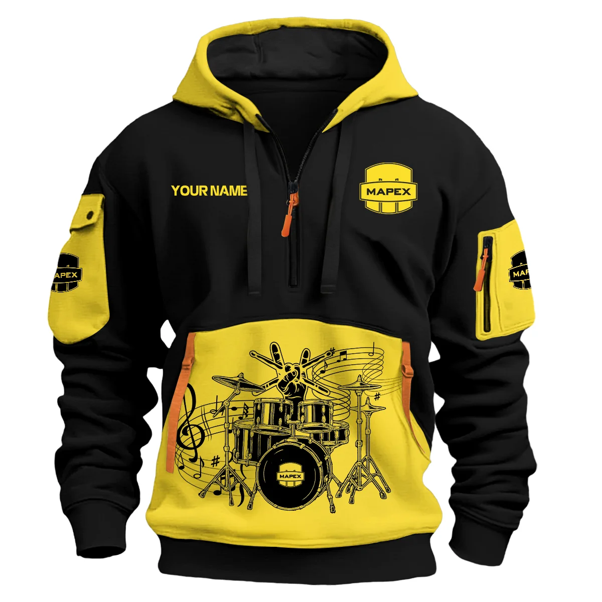 Mapex Drums Exclusive Logo - Personalized Hoodie Half Zipper QTDRU260425A1MPX - Yellow