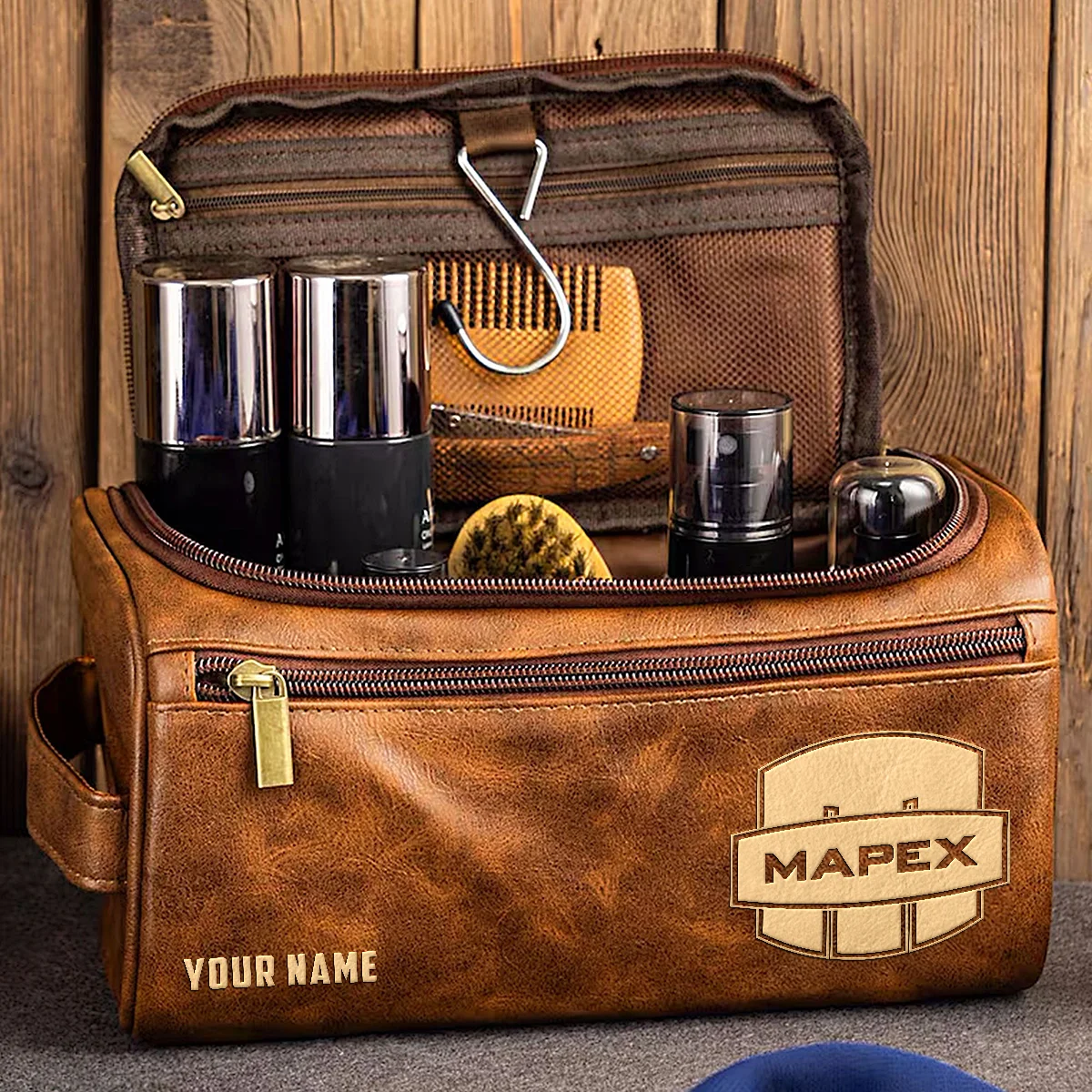 Mapex Drums Exclusive Logo - Personalized Leather Toiletry Bag QTDR210425A1MPX - Dark Brown