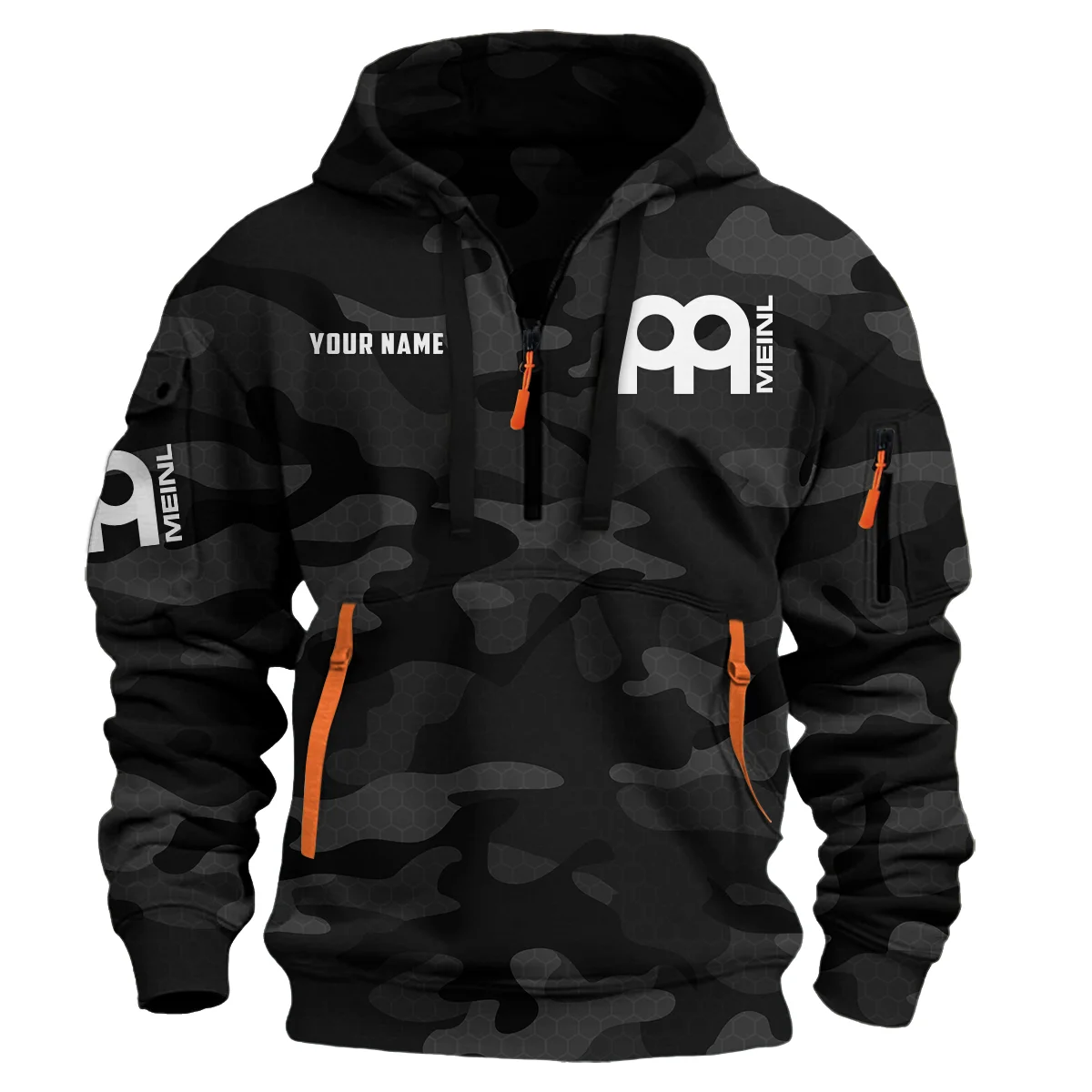 Meinl Drums Exclusive Logo - Personalized Hoodie Half Zipper QTDR210425A3MNL - Black