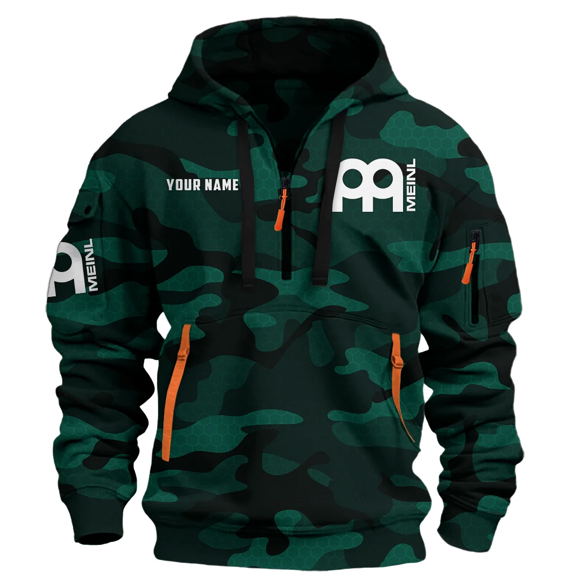 Meinl Drums Exclusive Logo - Personalized Hoodie Half Zipper QTDR210425A3MNL - Green
