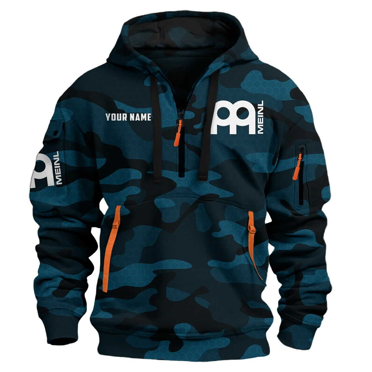 Meinl Drums Exclusive Logo - Personalized Hoodie Half Zipper QTDR210425A3MNL - Navy Blue 