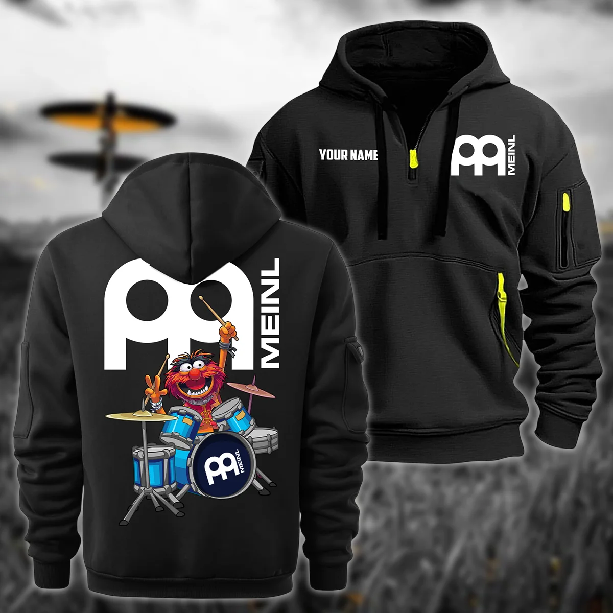 Meinl Drums Exclusive Logo - Personalized Hoodie Half Zipper QTDR210425A4MNL - Black