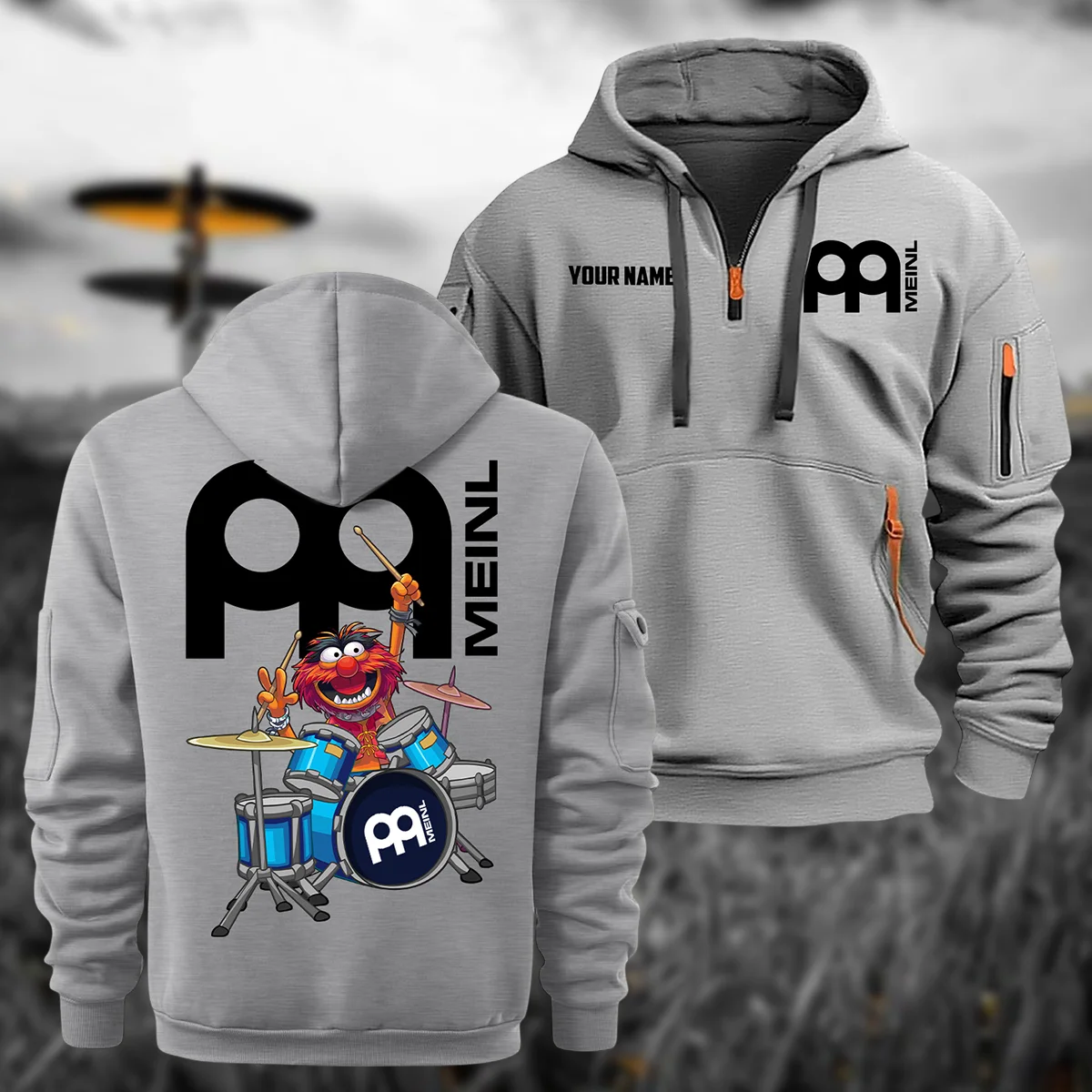 Meinl Drums Exclusive Logo - Personalized Hoodie Half Zipper QTDR210425A4MNL - Gray