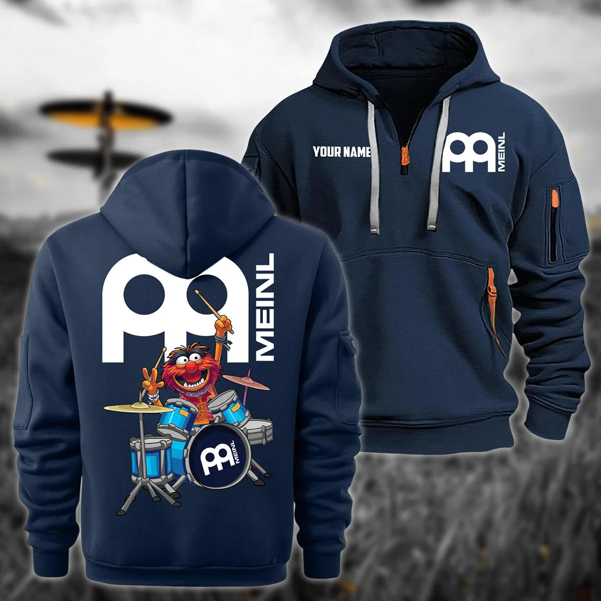 Meinl Drums Exclusive Logo - Personalized Hoodie Half Zipper QTDR210425A4MNL - Navy