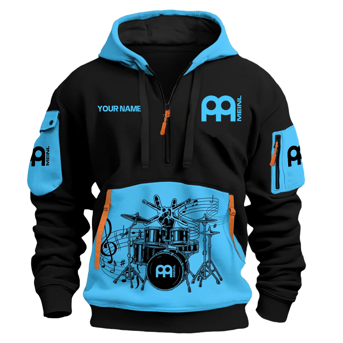 Meinl Drums Exclusive Logo - Personalized Hoodie Half Zipper QTDRU260425A1MNL - Light Blue 