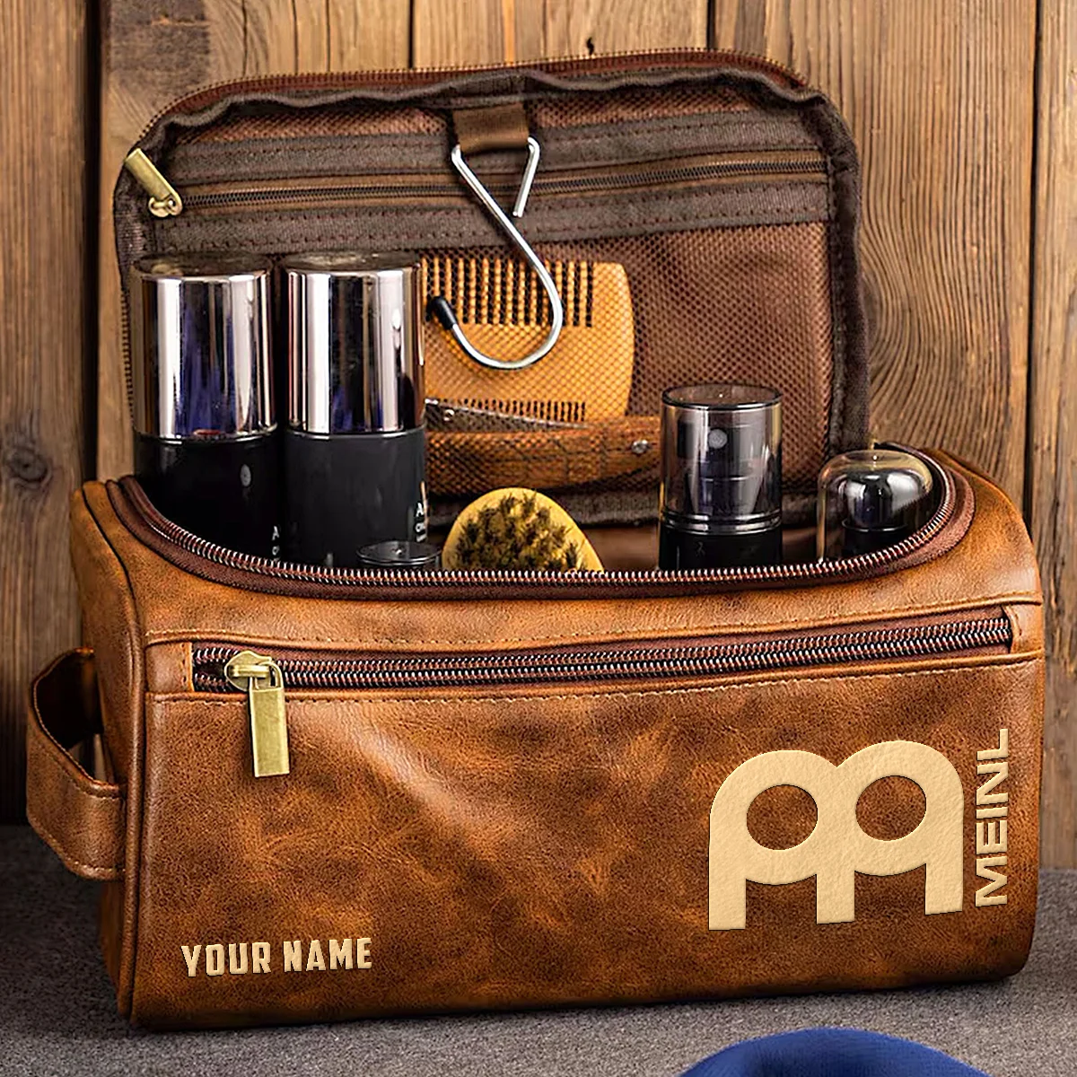 Meinl Drums Exclusive Logo - Personalized Leather Toiletry Bag QTDR210425A1MNL - Black