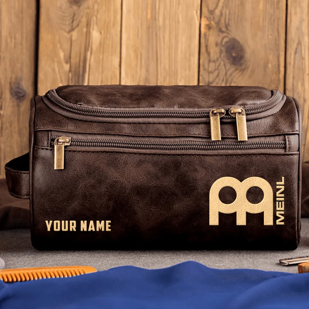 Meinl Drums Exclusive Logo - Personalized Leather Toiletry Bag QTDR210425A1MNL - Coffee