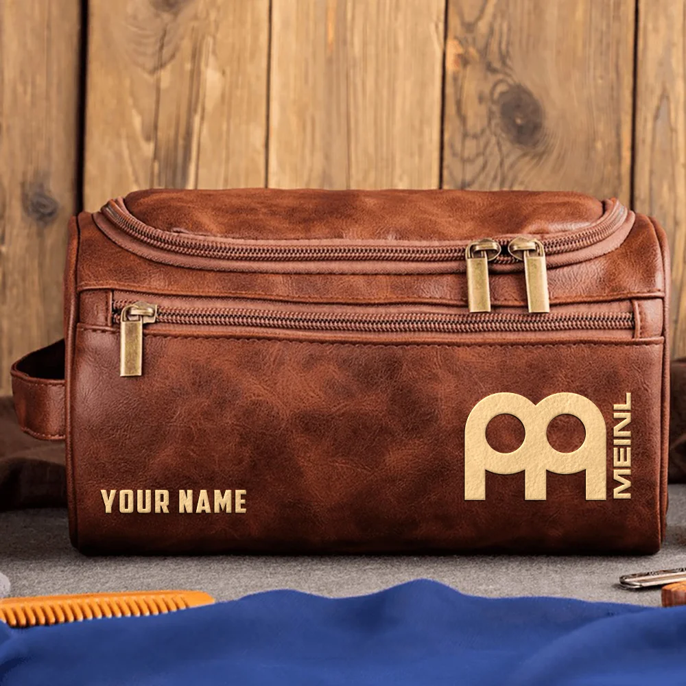 Meinl Drums Exclusive Logo - Personalized Leather Toiletry Bag QTDR210425A1MNL - Dark Brown