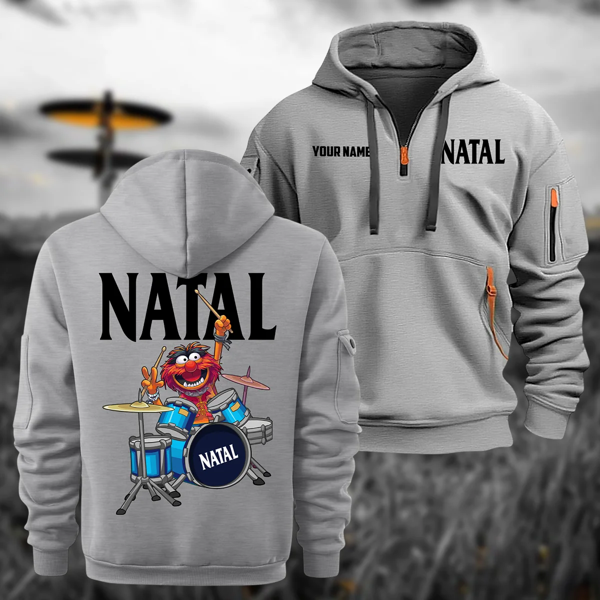 Natal Drums Exclusive Logo - Personalized Hoodie Half Zipper QTDR210425A4NAT - Gray