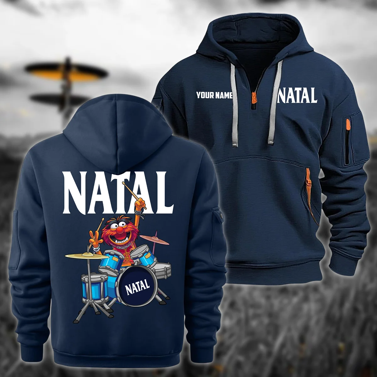 Natal Drums Exclusive Logo - Personalized Hoodie Half Zipper QTDR210425A4NAT - Navy