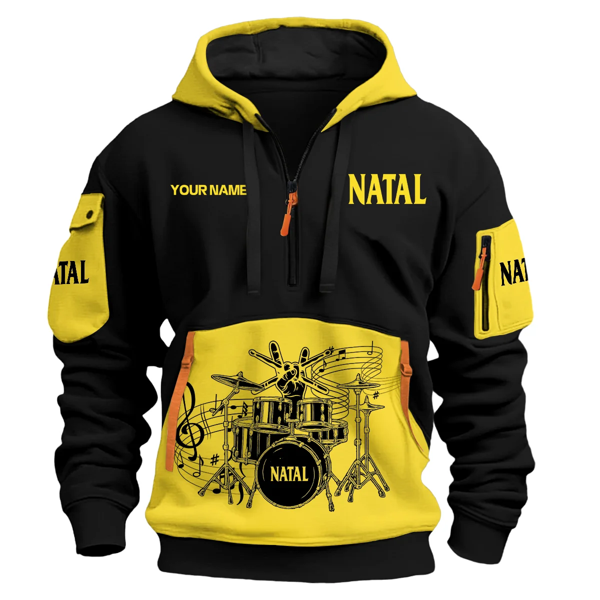 Natal Drums Exclusive Logo - Personalized Hoodie Half Zipper QTDRU260425A1NAT - Yellow