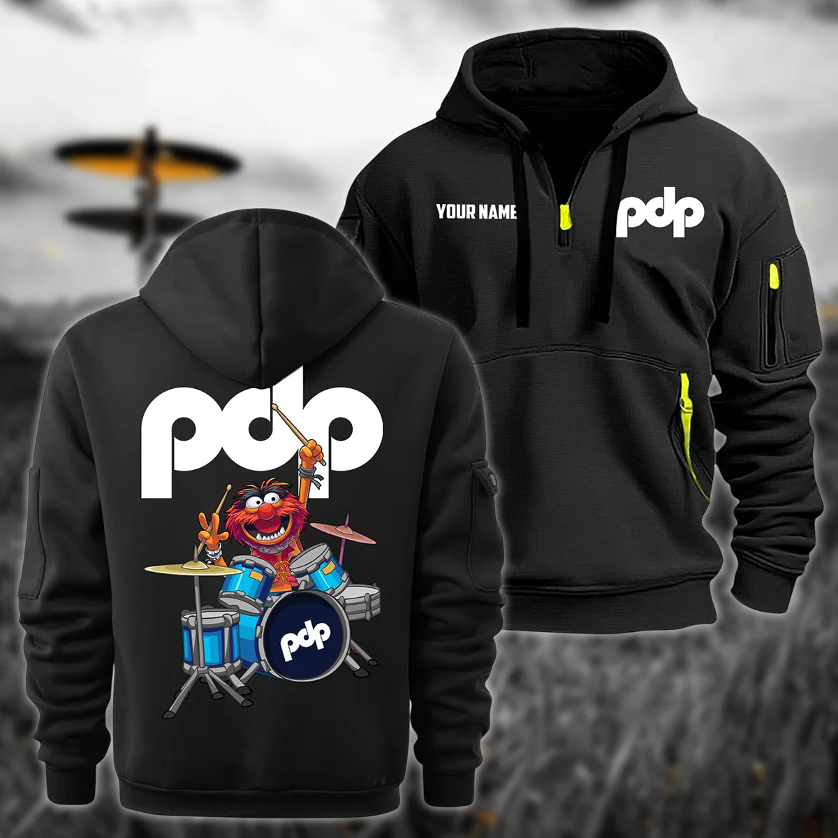 Pacific Drums Drums Exclusive Logo - Personalized Hoodie Half Zipper QTDR210425A4PDP - Black