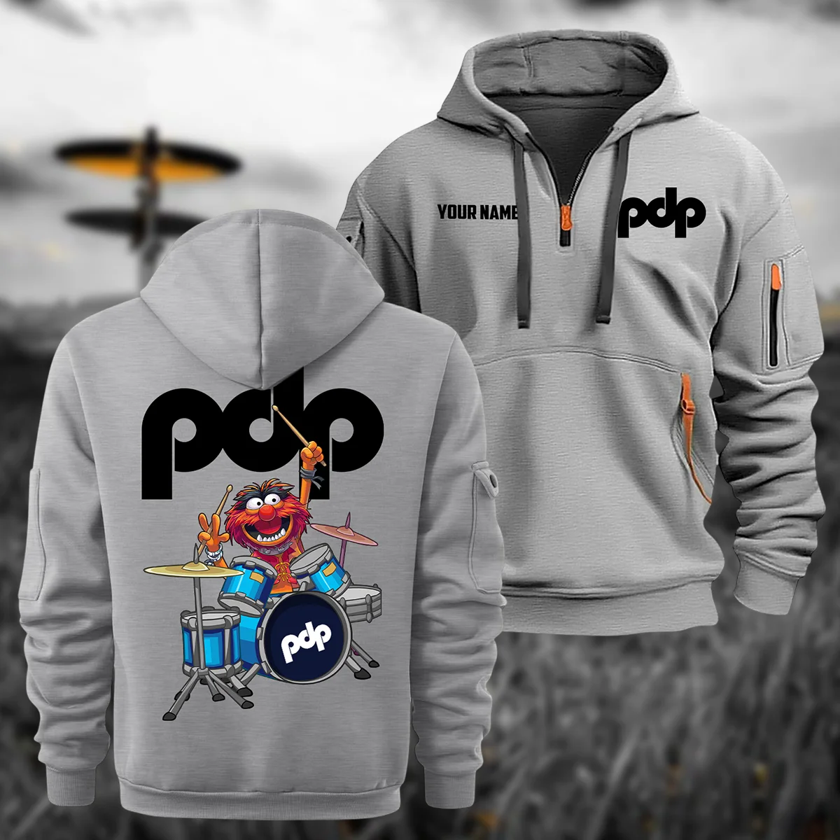 Pacific Drums Drums Exclusive Logo - Personalized Hoodie Half Zipper QTDR210425A4PDP - Gray