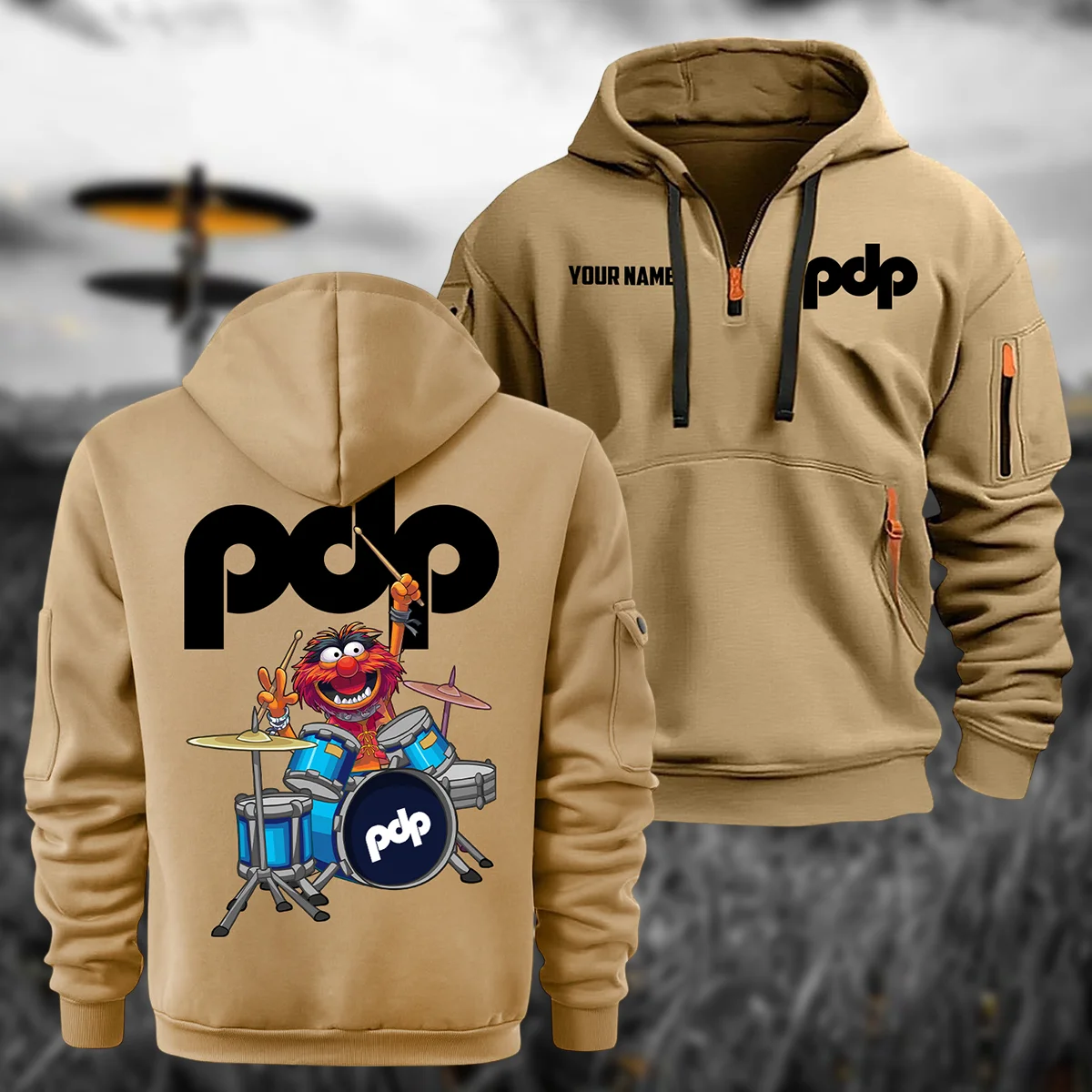 Pacific Drums Drums Exclusive Logo - Personalized Hoodie Half Zipper QTDR210425A4PDP - Khaki