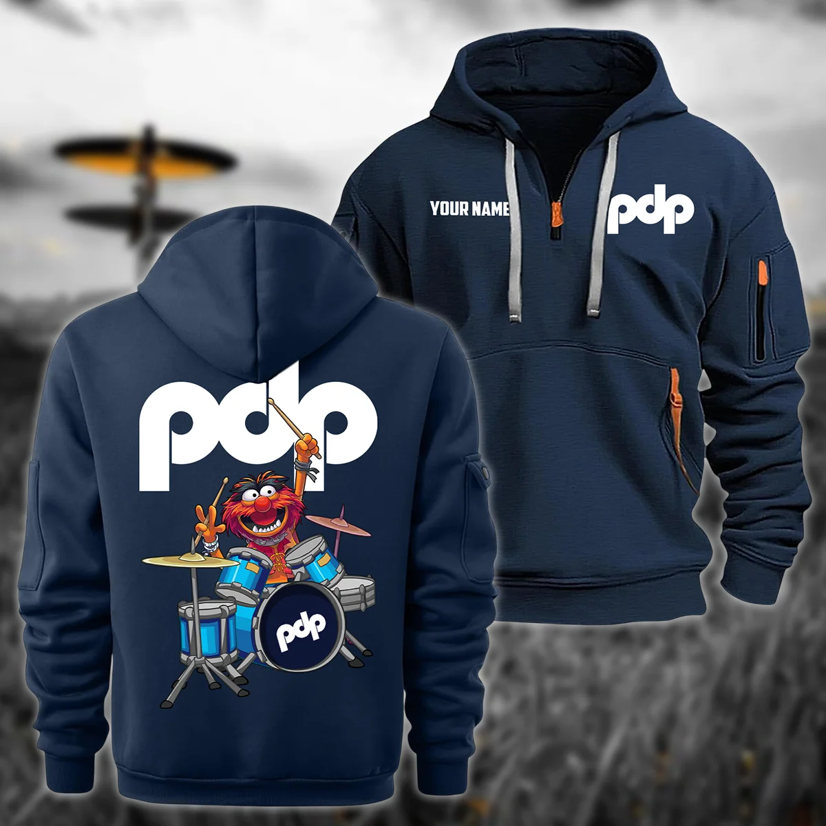 Pacific Drums Drums Exclusive Logo - Personalized Hoodie Half Zipper QTDR210425A4PDP - Navy