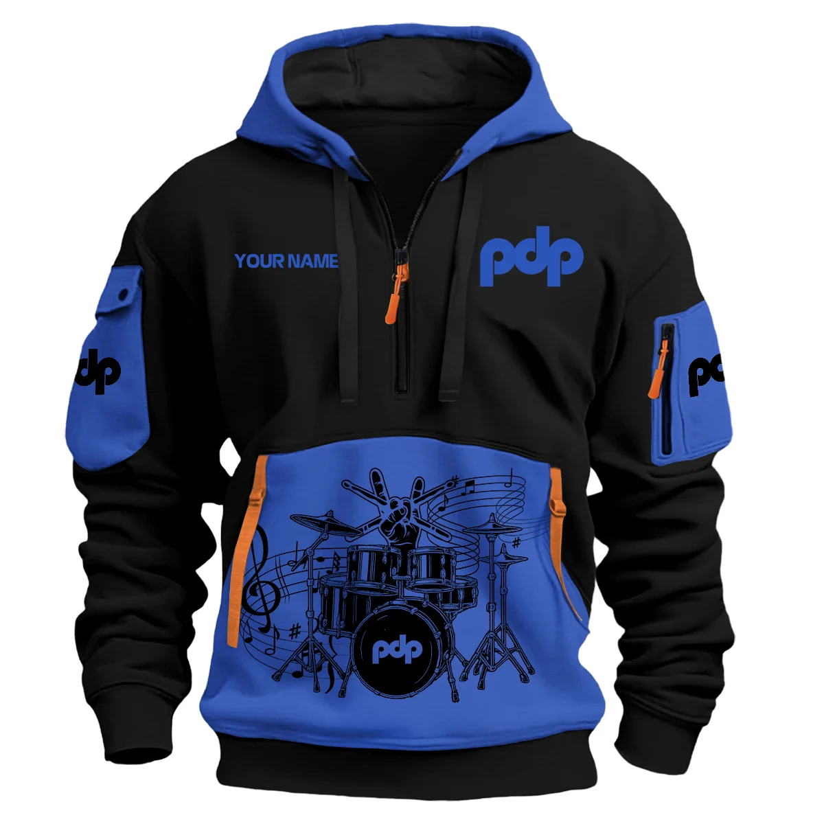 Pacific Drums Drums Exclusive Logo - Personalized Hoodie Half Zipper QTDRU260425A1PDP - Blue