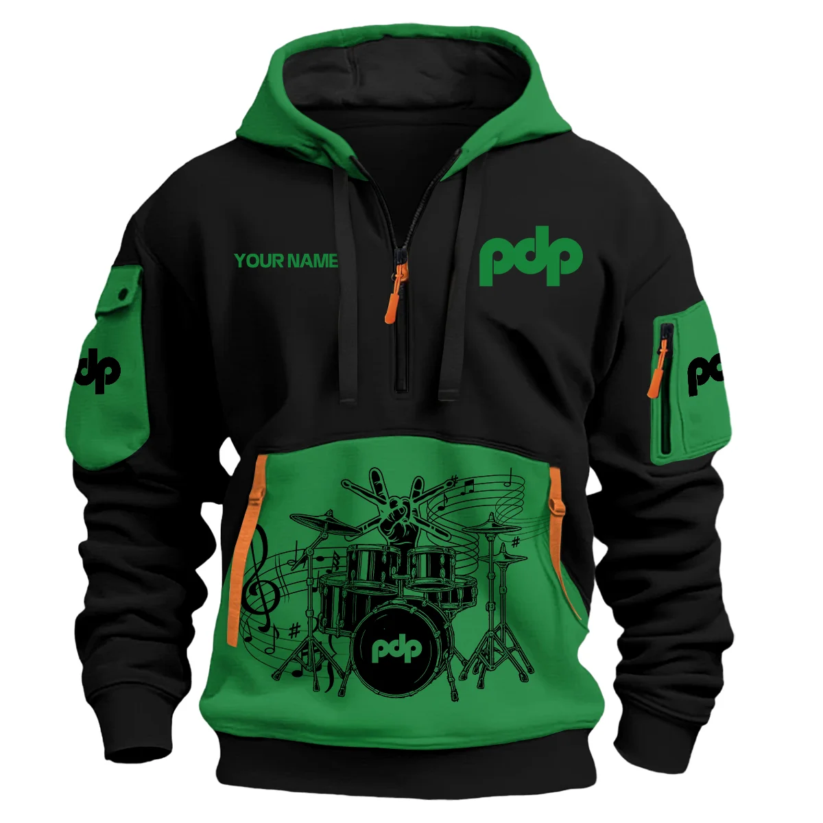 Pacific Drums Drums Exclusive Logo - Personalized Hoodie Half Zipper QTDRU260425A1PDP - Green