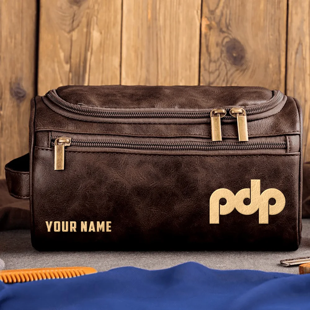 Pacific Drums Drums Exclusive Logo - Personalized Leather Toiletry Bag QTDR210425A1PDP - Coffee