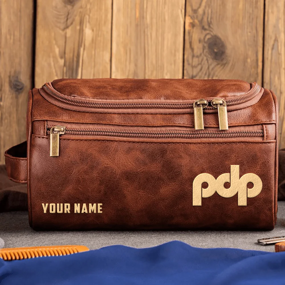 Pacific Drums Drums Exclusive Logo - Personalized Leather Toiletry Bag QTDR210425A1PDP - Dark Brown