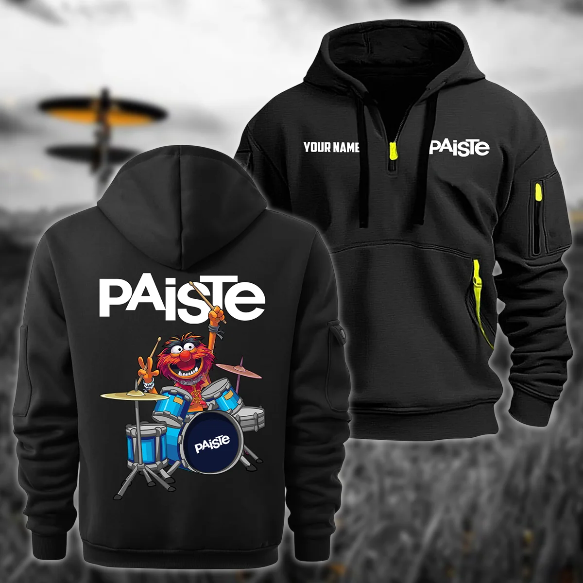 Paiste Drums Exclusive Logo - Personalized Hoodie Half Zipper QTDR210425A4PST - Black