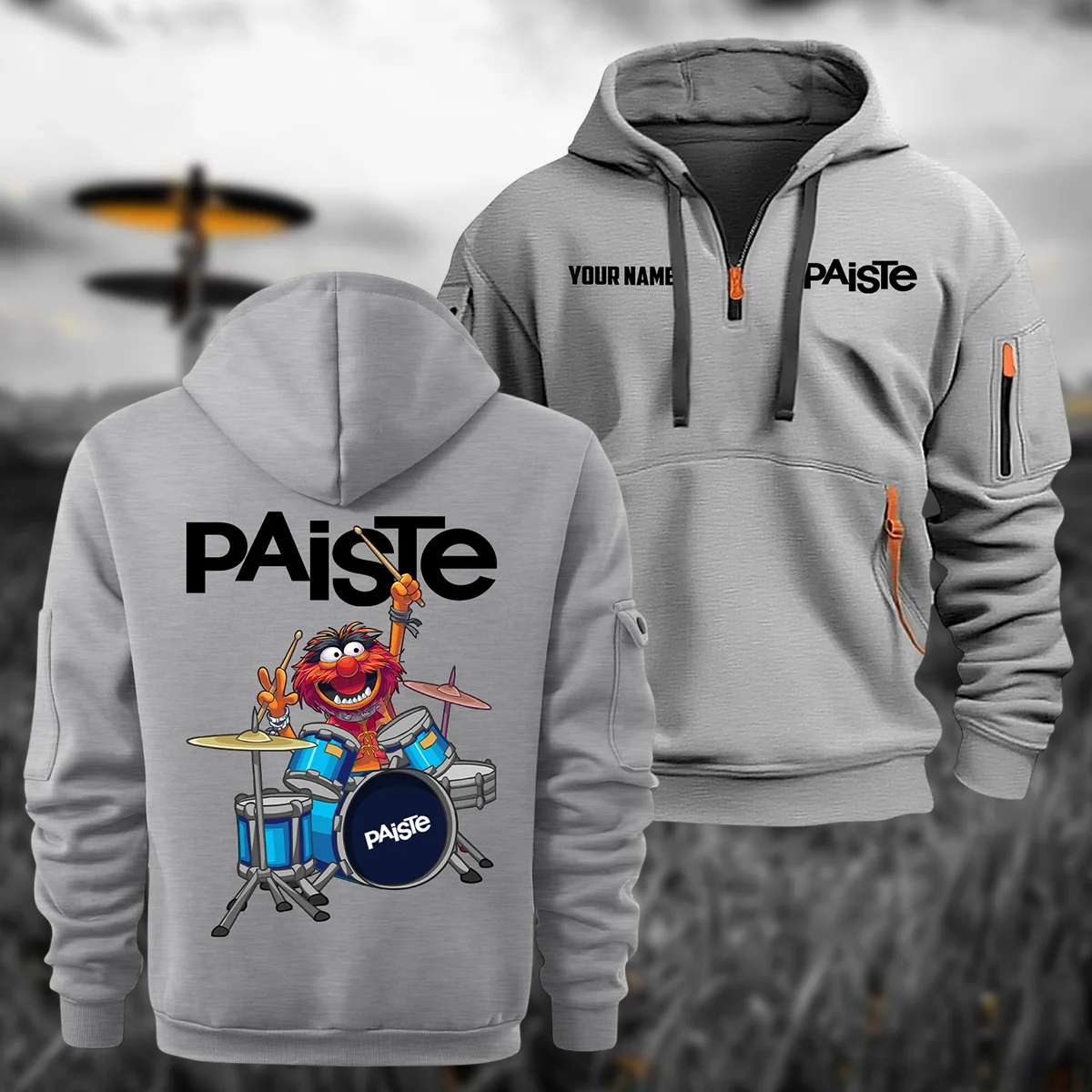 Paiste Drums Exclusive Logo - Personalized Hoodie Half Zipper QTDR210425A4PST - Gray