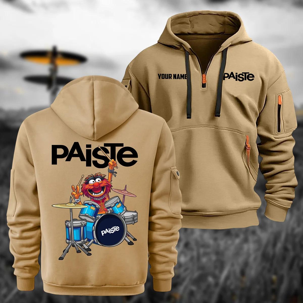 Paiste Drums Exclusive Logo - Personalized Hoodie Half Zipper QTDR210425A4PST - Khaki