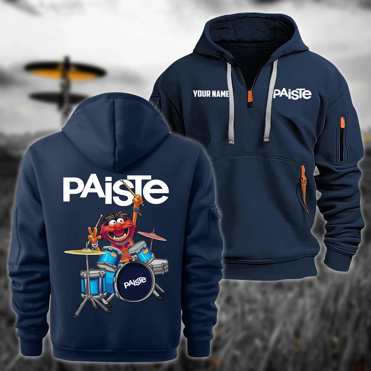 Paiste Drums Exclusive Logo - Personalized Hoodie Half Zipper QTDR210425A4PST - Navy