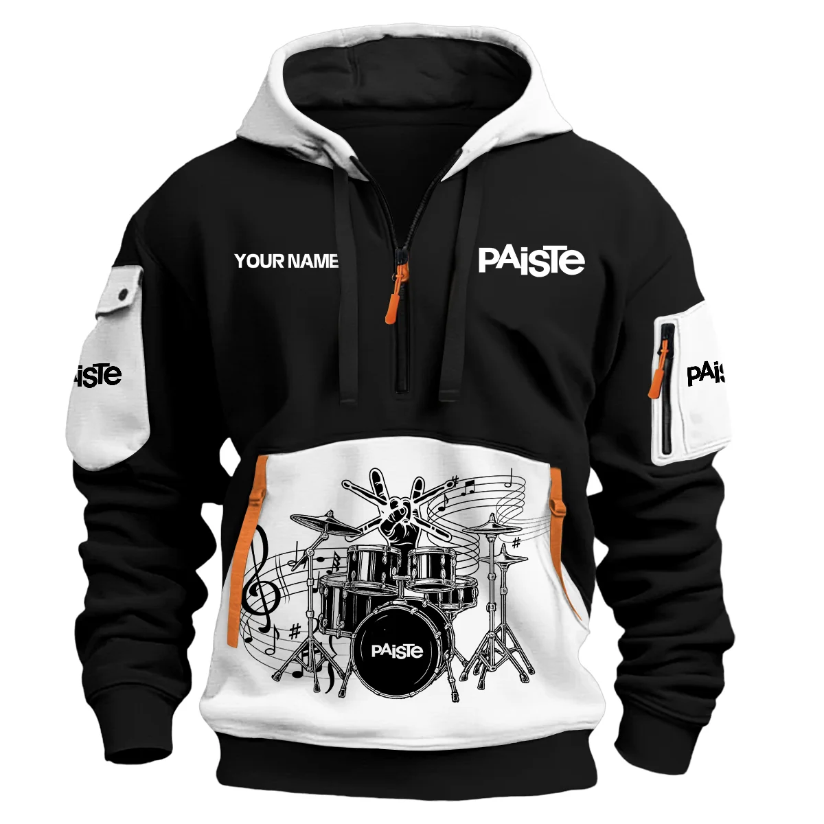 Paiste Drums Exclusive Logo - Personalized Hoodie Half Zipper QTDRU260425A1PST - White